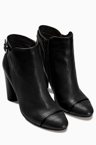 Black Polished Leather Ankle Boots